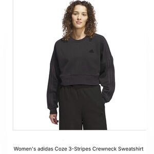 adidas Black Cropped 3-Stripe Crew Sweatshirt XL